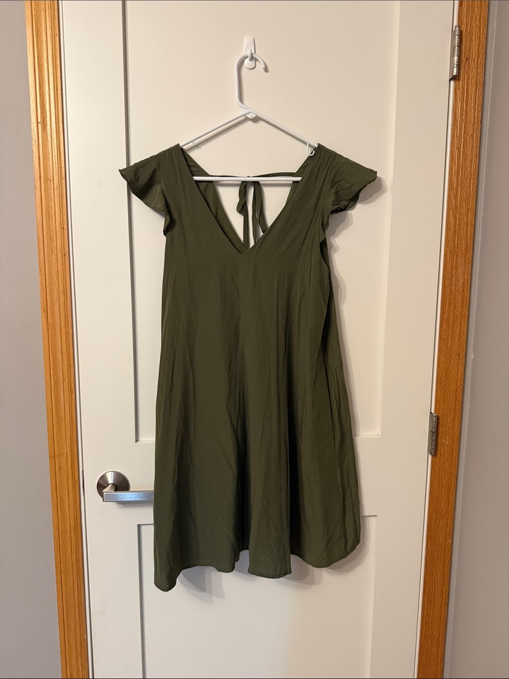 Olive Green V-Neck Tie-Back Mini Dress